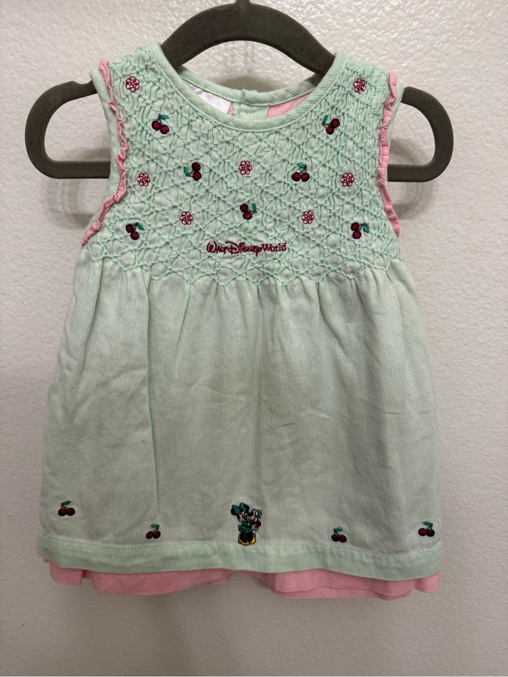 Disney Mint and Pink Cherry Smocked Dress